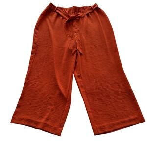 Ella Rafaella Women Orange Wide Leg Cropped Pants Tie Waist Textured Polyester L